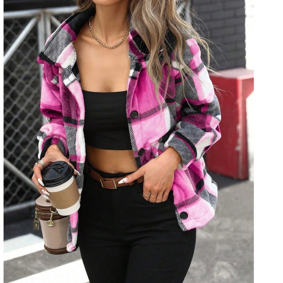 Cozy Plaid Boyfriend Jacket Oversized Shacket - Picture 2 of 4